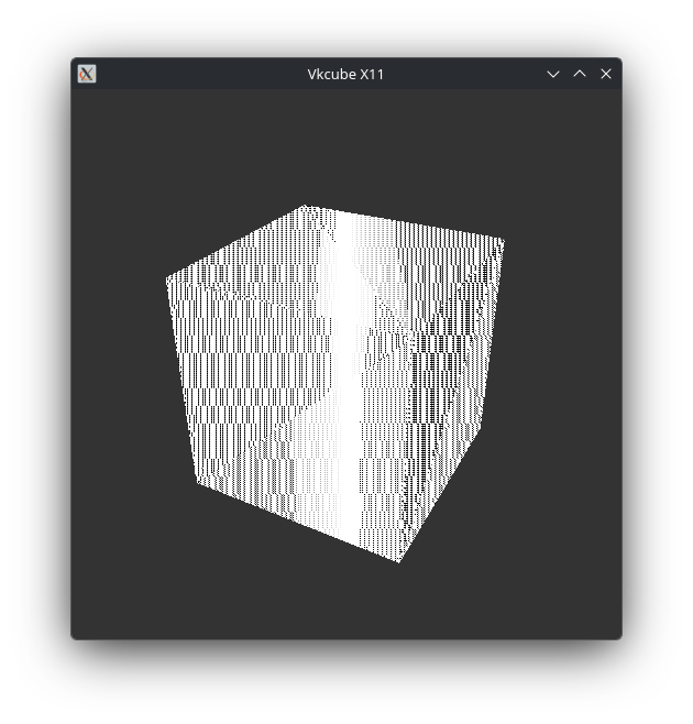 A white and black textureless cube rendered by the reduced lighting shader after the GDB operand swap